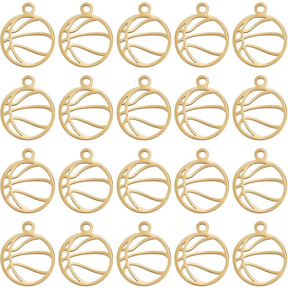 3987 1 Box 20Pcs Gold Basketball Charm Stainless Steel Sports Charms Hollow